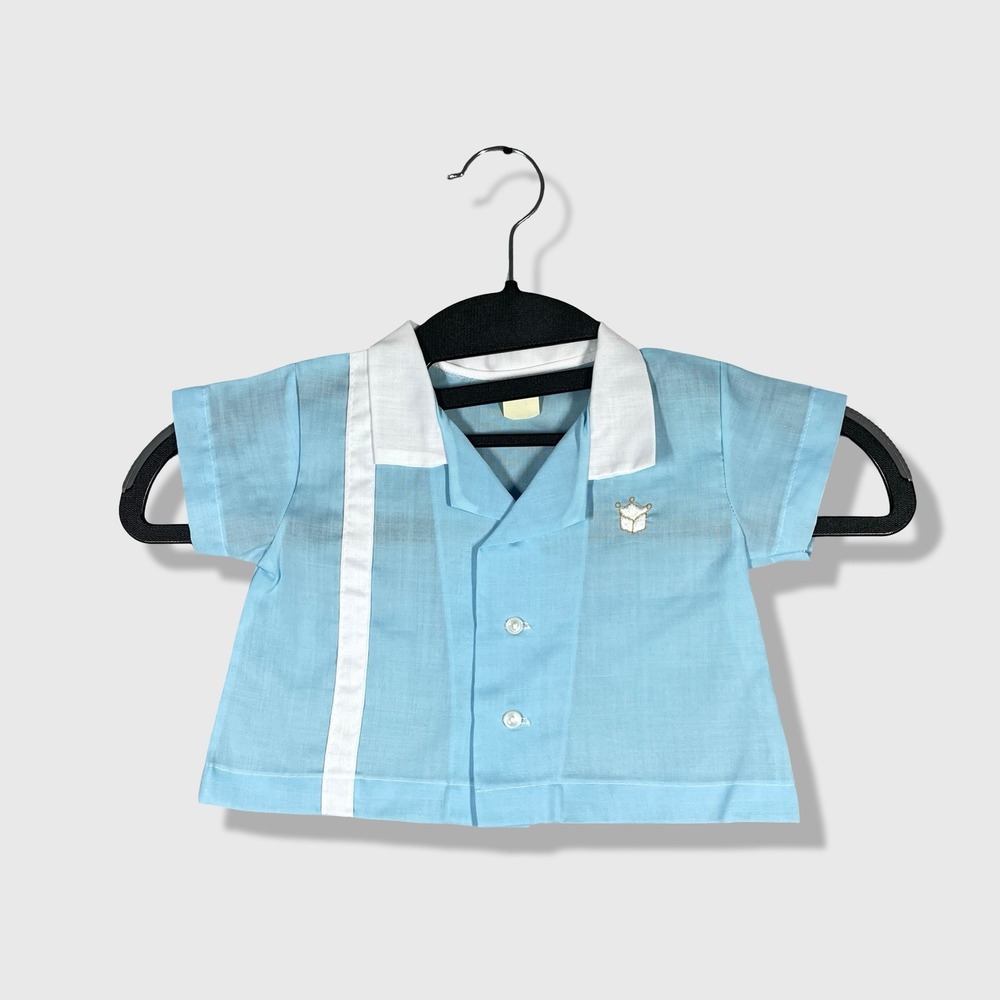 Unbranded Button Up‎ Shirt Kids 12M Blue Vintage Mid Century Aesthetic Nautical